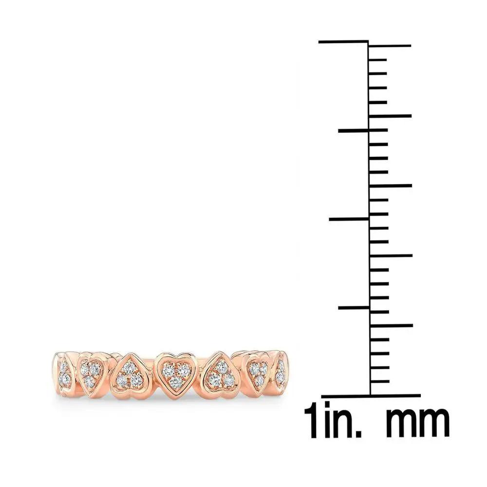 

10k Rose Gold Diamond Hearts Stackable Ring Band Natural Round Pave Womens
