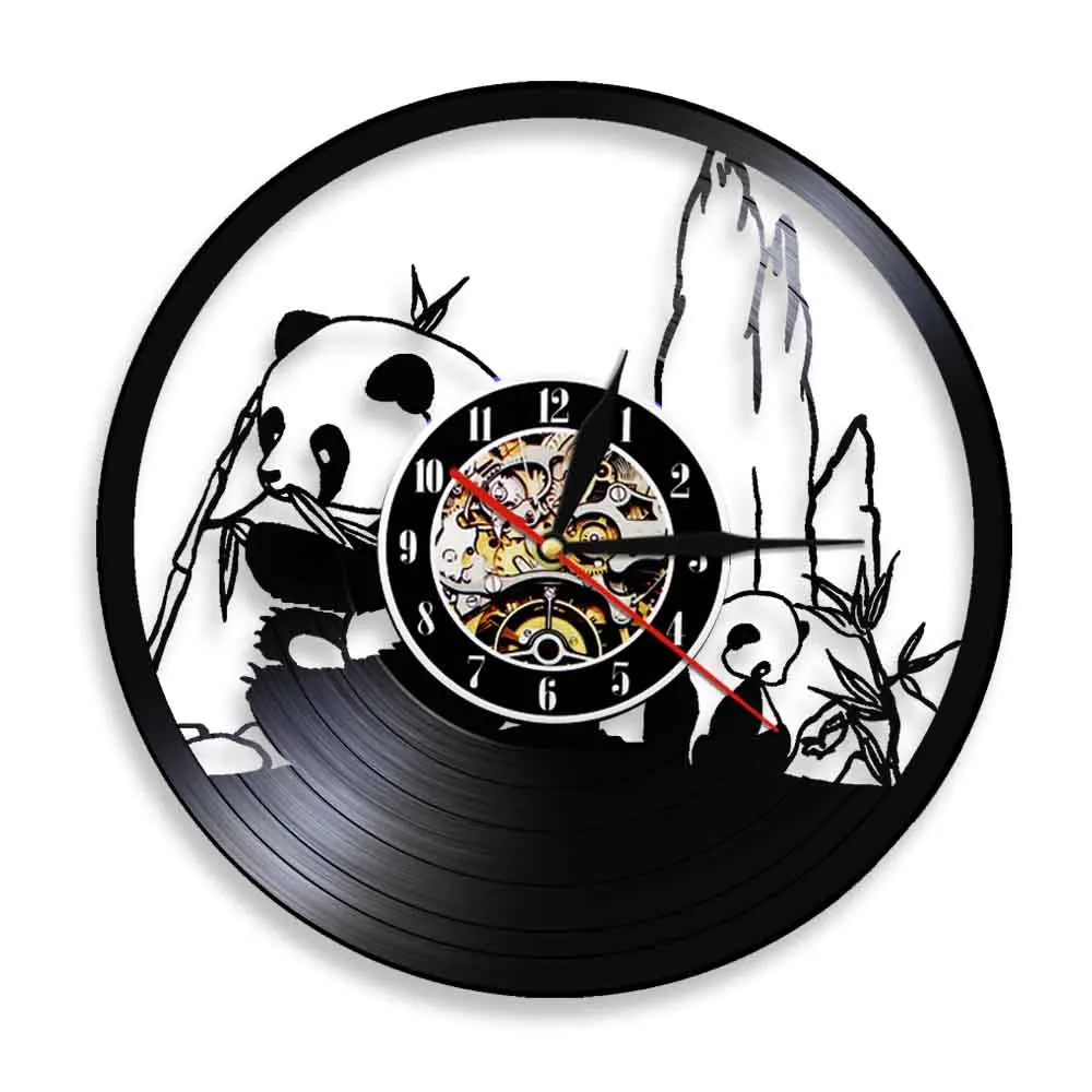 

Гигантская панда светодиодный ночник Подвесные часы дикая Панда медведь ест бамбуковую виниловую пластинку настенные часы декор эксклюзивный подвесной светильник