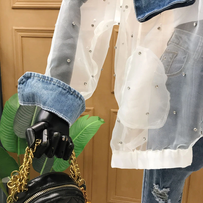 Женские джинсы с длинным рукавом QT62 летние свободные большого размера кружевной