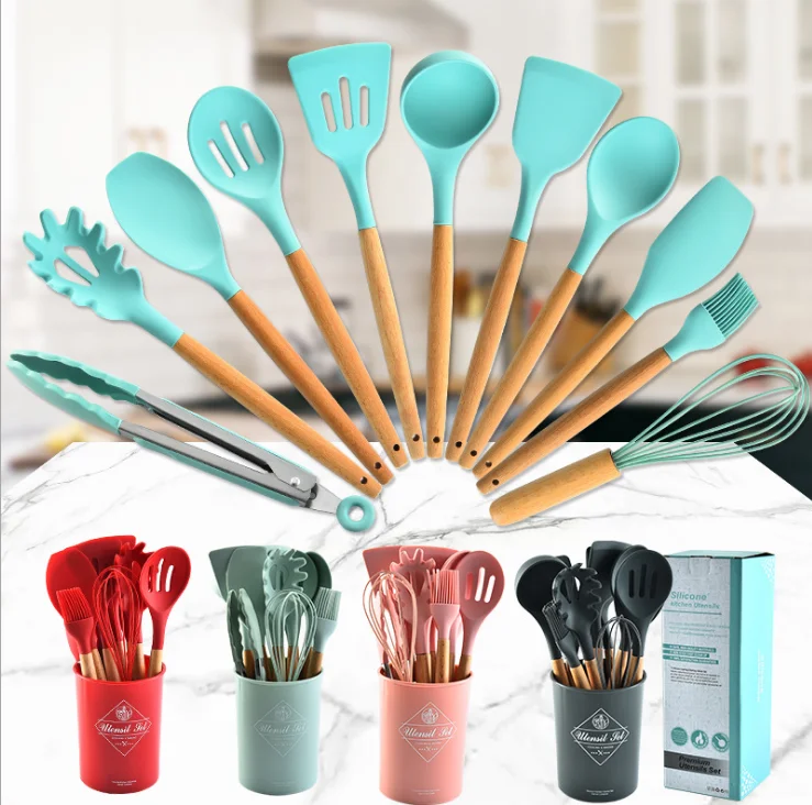 12 шт. набор силиконовых кухонных принадлежностей антипригарная лопата с