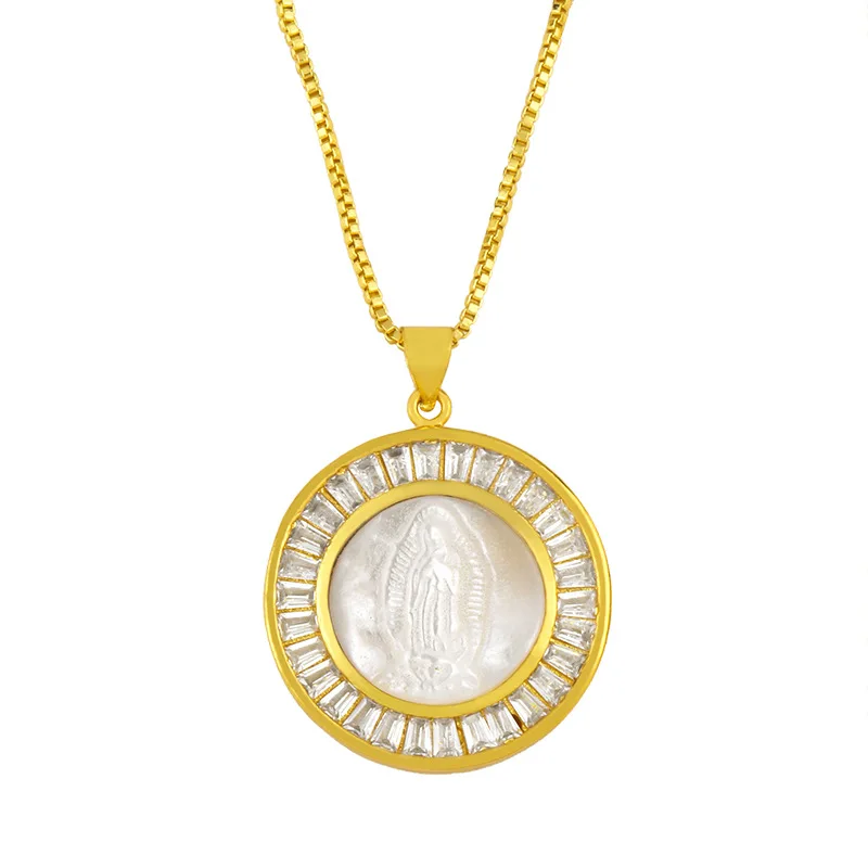 Small size Round Virgin Mary Necklace For Women Gold Crystal Conch Shell Pendant CZ Cubic Zirconia statement Jewelry | Украшения и