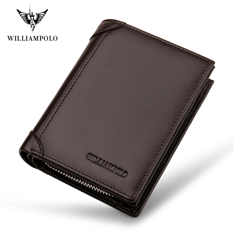 WILLIAMPOLO мужской кошелек из воловьей кожи короткий для монет маленький винтажный
