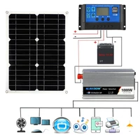 20w solar panel system set 18v solar cells 220v generation power battery charge usb 1000w inverter dc 12v 20a controller