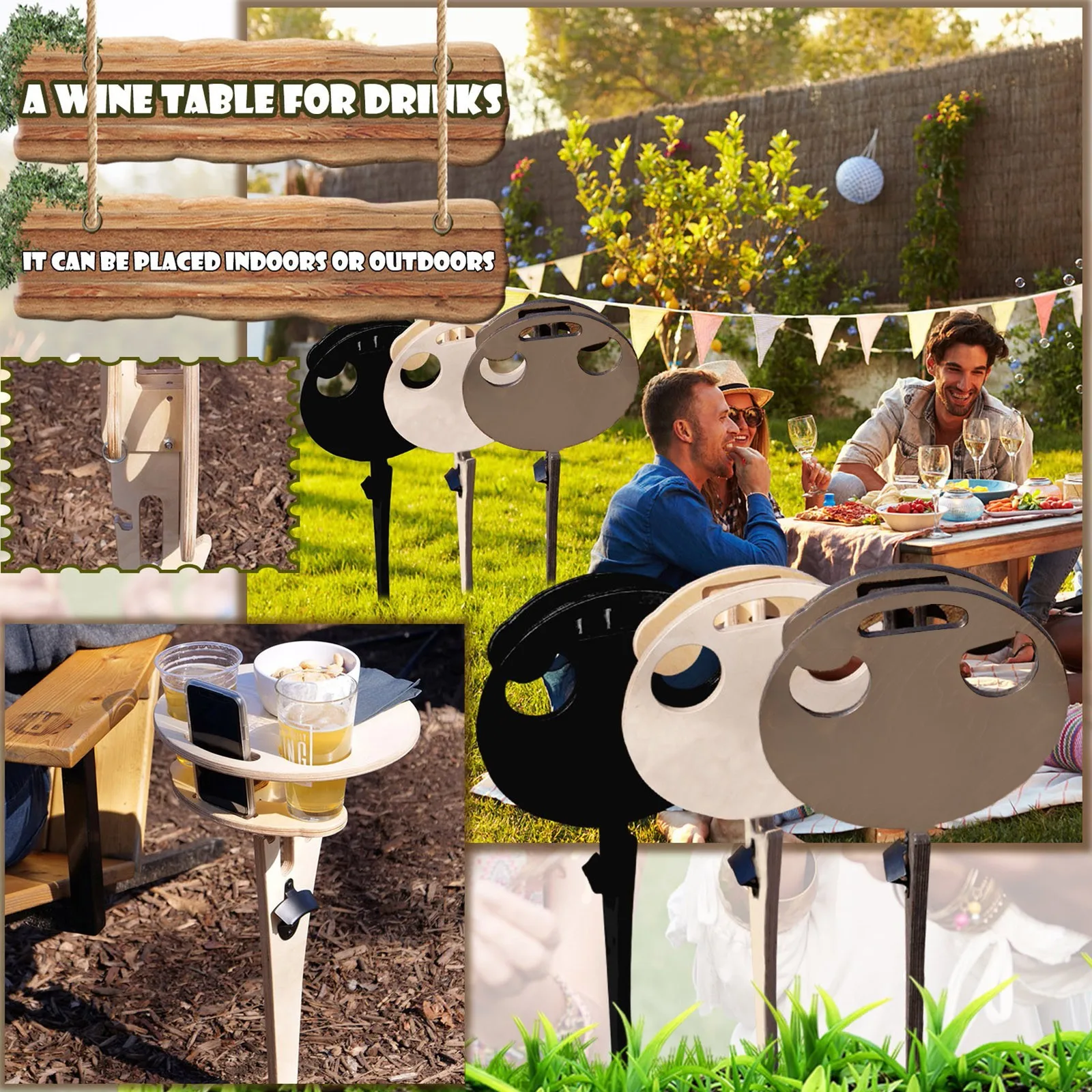 

Wooden Outdoor Folding Picnic-table With Glass Holder 2 In 1 Wine Glass Rack Outdoor Wine Table Wooden Table Easy To Carry Wine