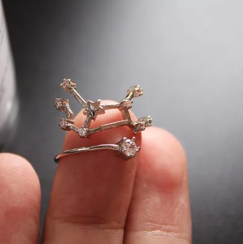 

12 Constellations Zodiac Sign Finger Rings for Women Adjustable Gold Silver Color Cubic Zircon Crystal Finger Rings Jewelry Gift