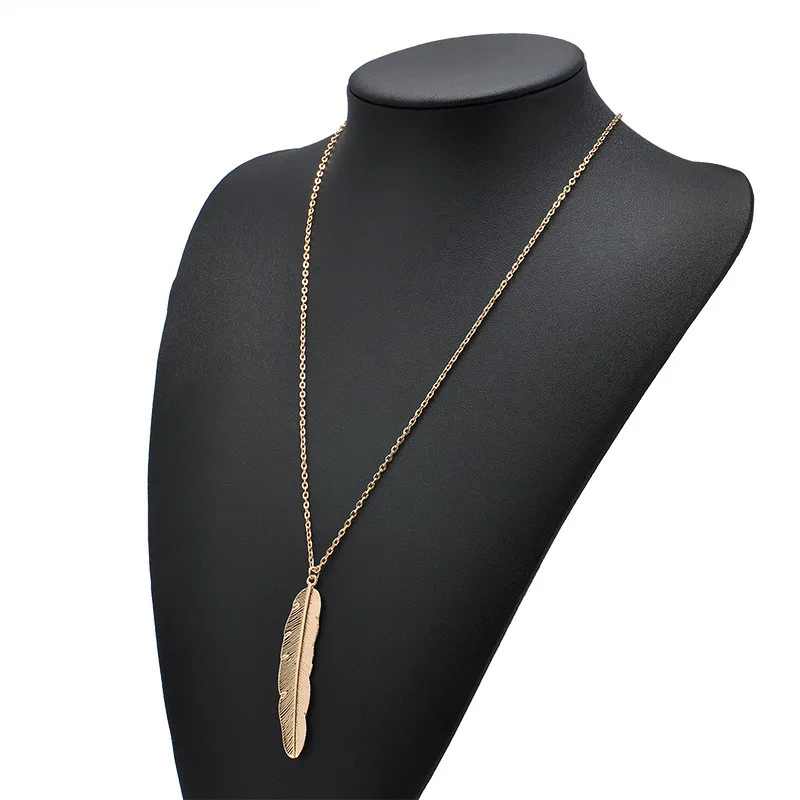 Simple Classic Pendant Feather Necklace Long Sweater Chain Choker Jewelry For Female Leaf Chocker | Украшения и аксессуары