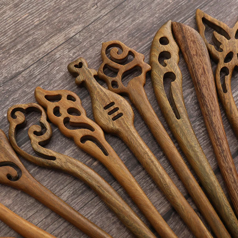 

New Hair Pins for Rolled Hair Wooden Green Sandalwood Girls Ladies Hair Stick Ancient Style Hair Ornaments for Hanfu Headdress