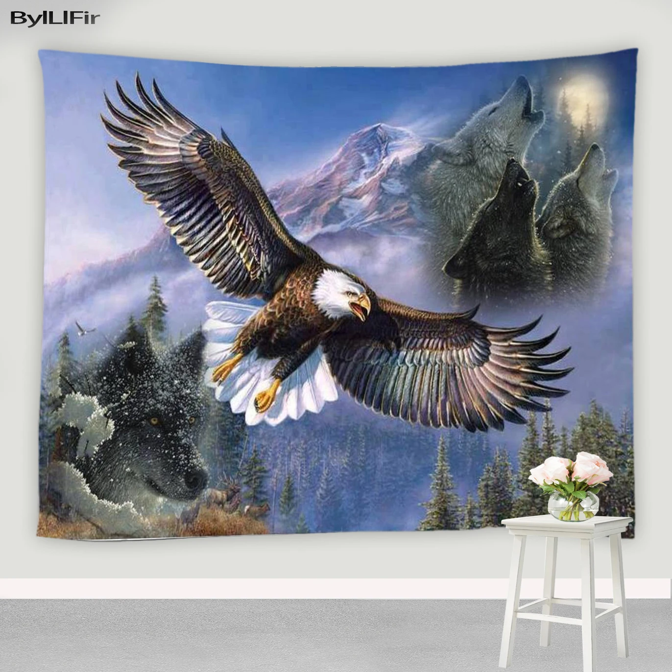 

Flying Eagle Tapestry Wall Hanging Blue Sky White Cloud Beach Travel Mats Living Room Bedroom Mural Screen Bohemian Home Decor