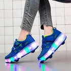 Кроссовки для мальчиков и девочек, с двумя двойными колесами, светящиеся через USB, светильник кой