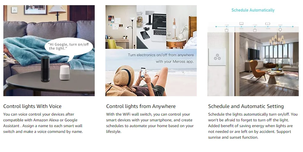 Умный WiFi настенный выключатель, Alexa& Google Assistant& IFTTT& SmartThings& алиса яндекс,поддерживается, приложение дистанционного управления Meross MSS530H
