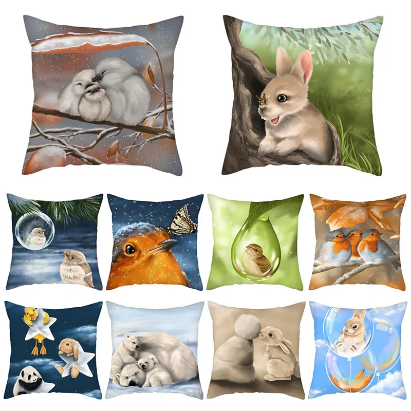 Чехол на подушку с принтом кролика и кошки fubatacchi милые панды птицы подушки для
