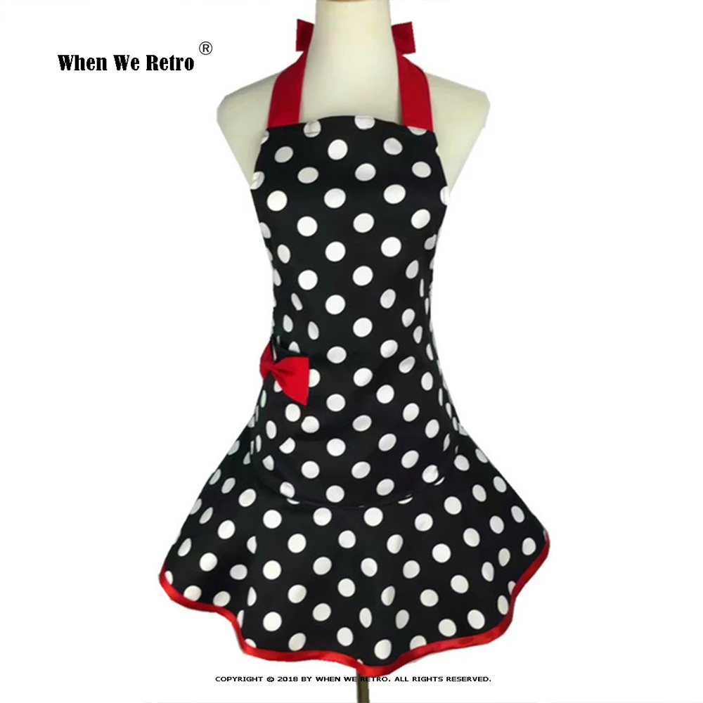 Фартук женский хлопковый в горошек с бантом на шее |