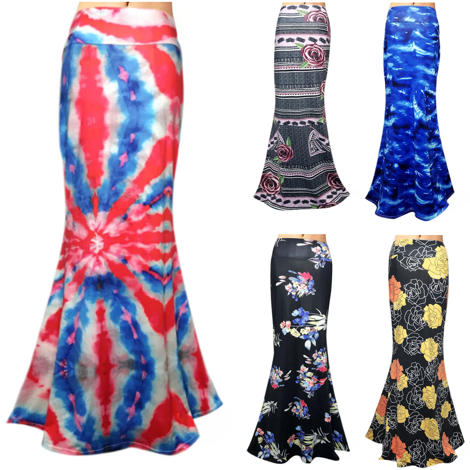 Женская юбка-годе с завышенной талией длинная облегающая юбка-стрейч лето 2021 |