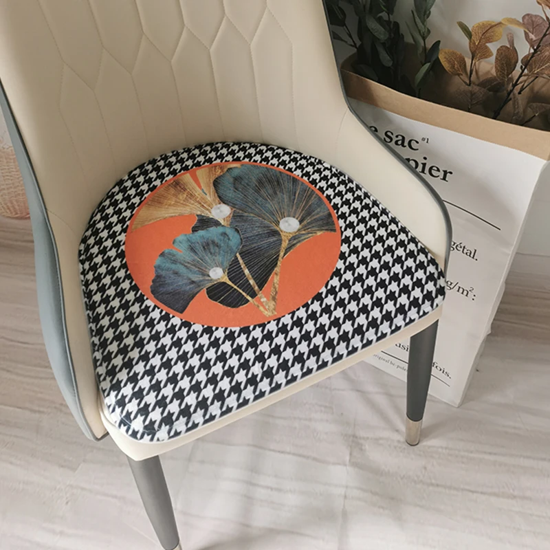 Cushion Houndstooth Orange Round Stool Cushion Car Seat Sofa