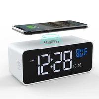 Digital LED Desk Alarm Clock Thermometer 15W Wireless Charger With Wireless Charging Pad Electric Alarm Clock