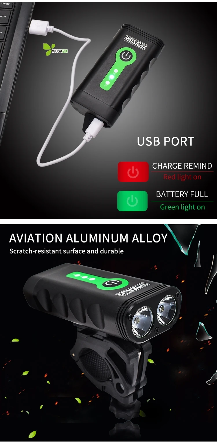WOSAWE, встроенный аккумулятор, 5 режимов, велосипедные фары, зарядка от USB, 2400 люмен, руль, передняя фара, светодиодный фонарик для велосипеда