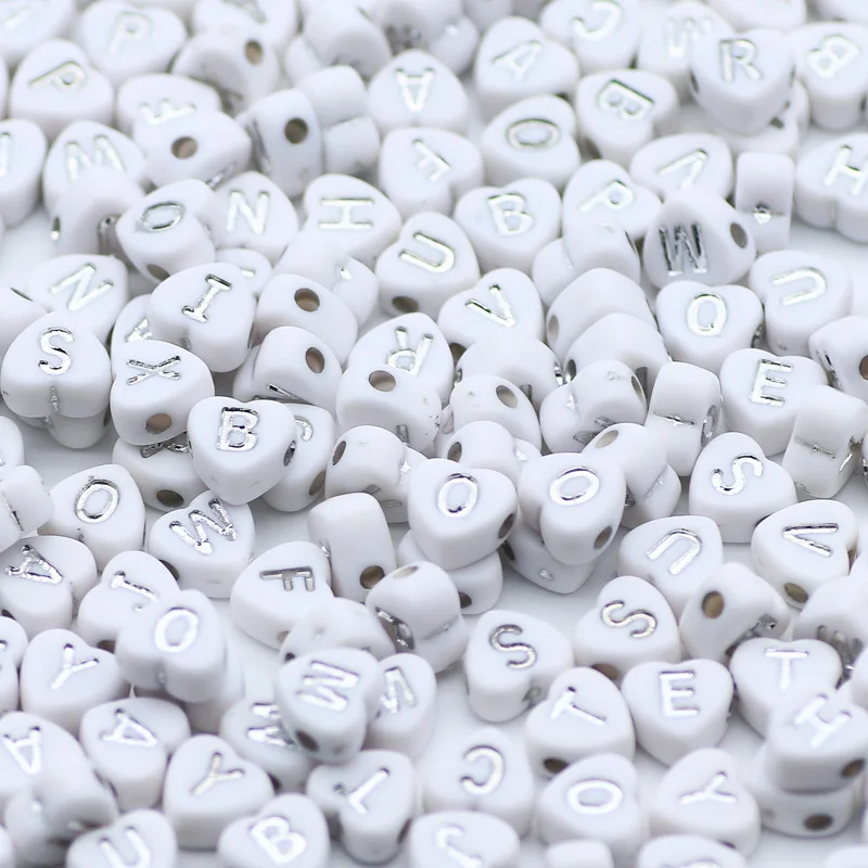 Белое Сердце Любви Серебряный Цвет Буквы Акриловые Бусины Свободные Алфавит Для