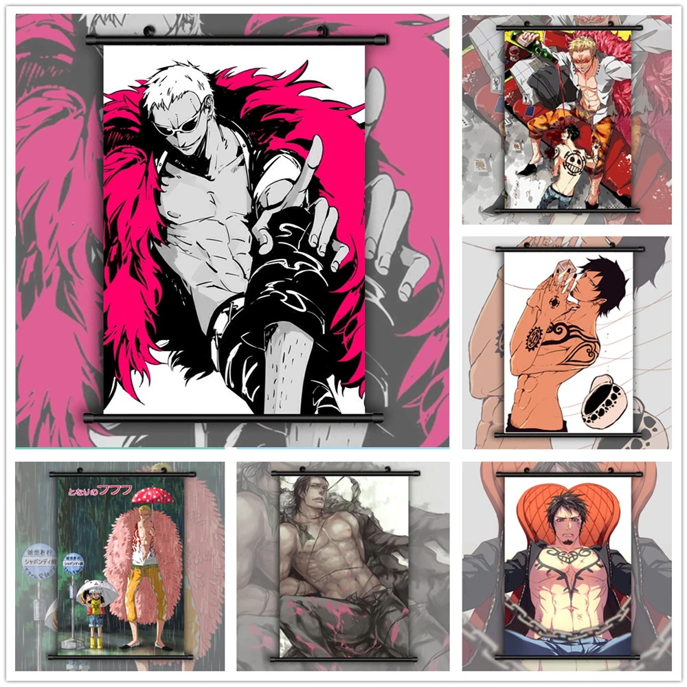 One Piece Doflamingo крокодил Trafalgar Law Аниме Манга настенный постер прокрутка|Рисование и