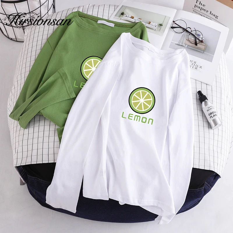 Женская футболка с принтом лимона Hirsionsan базовые футболки длинными рукавами