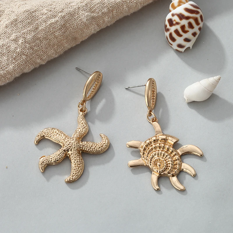 Корейские несимметричные золотые серьги в форме морской звезды висячие для