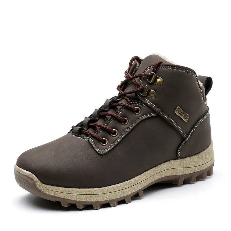 Супер теплые мужские ботинки зимние кожаные водонепроницаемые резиновые