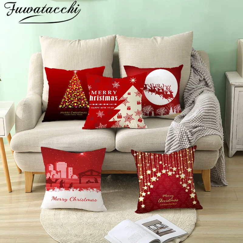 Fuwatacchi Красный Печатный Рождественский Чехол на подушку подарочные декоративные