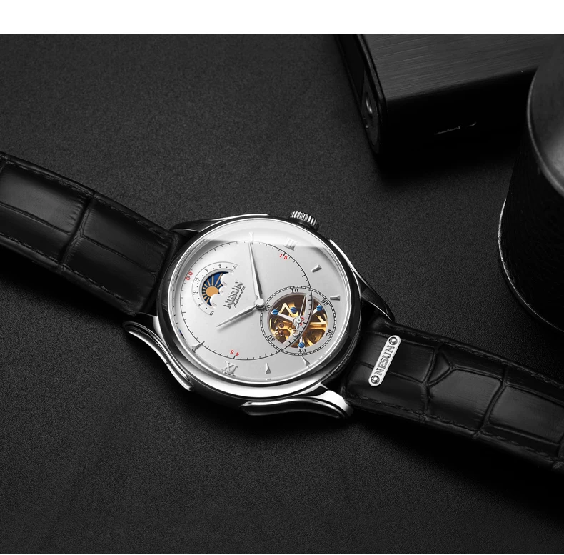 Nesun Tourbillion автоматические механические мужские часы с скелетом, роскошные Брендовые мужские часы, водонепроницаемые мужские часы, N9038-4