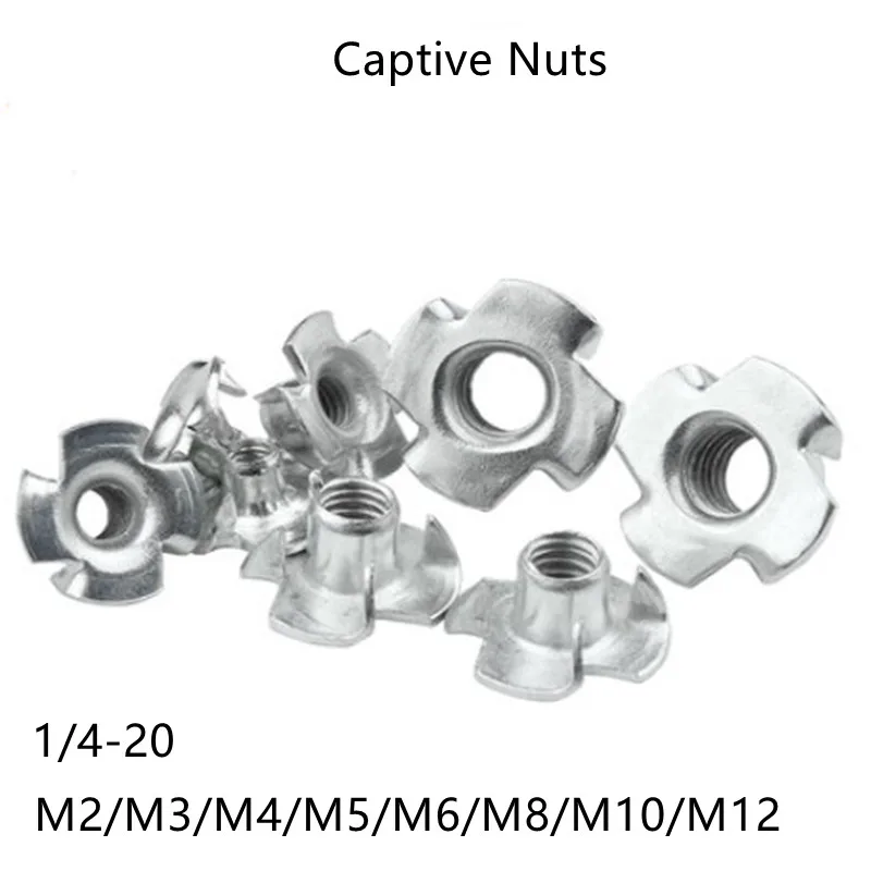 

10-20pcs/lot M3 M4 M5 M6 M8 M10 M12 Captive Nuts Four Pronged Tee Nuts Blind Nuts Zinc Plated Carbon Steel Furniture nut