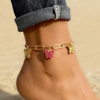 retro simple color cute metal butterfly pendant sweet anklet ladies summer beach sandals anklets bracelet girl jewelry gift