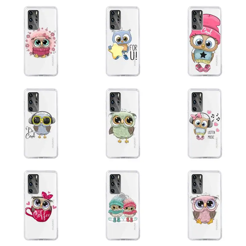

Cartoon Girl Gifts Cute Owl lovers Phone Case Transparent For Huawei honor V 9 8 10 20 7 i S A C X pro lite play Soft TPU bags