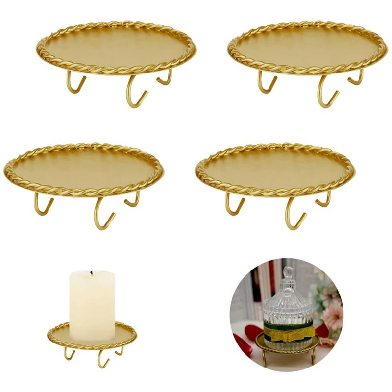 

4 Pcs Iron Plate Candle Holder,Decorative Pillar Candle Holders,Pedestal Tealight Candle Holders for LED & Wax Candles