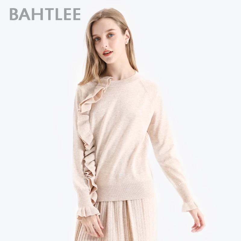 BAHTLEE Для женщин шерстяной пуловер свитер вязаный джемпер с круглым вырезом