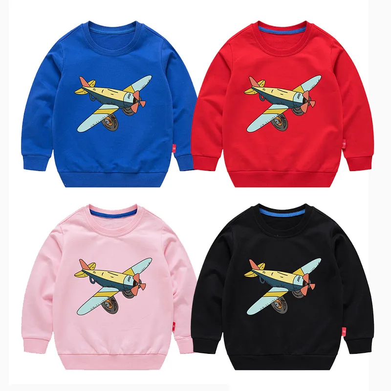 

Boys Spring Autumn Airplane Pattern Sweater Children Solid Color Printed Jacket Baby Girls Casual Long Sleeve Cotton Pullover