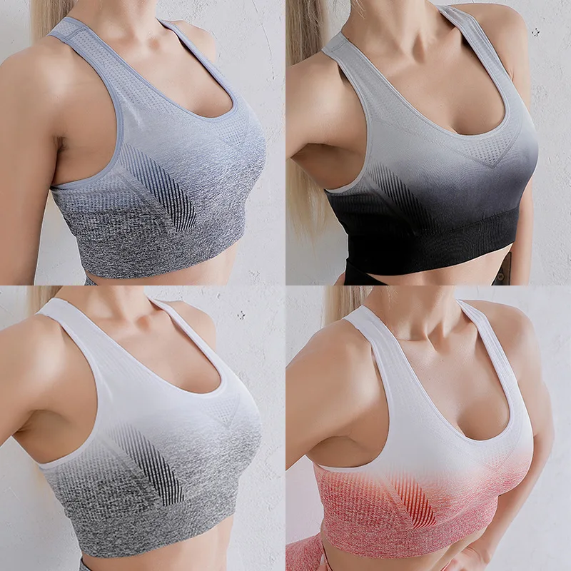 

Sports Bra Crop Top Women's High Elastic Quick-Drying Seamless Underwear Yoga Running Sport Gym Fitness Gradient Vest Sportwear