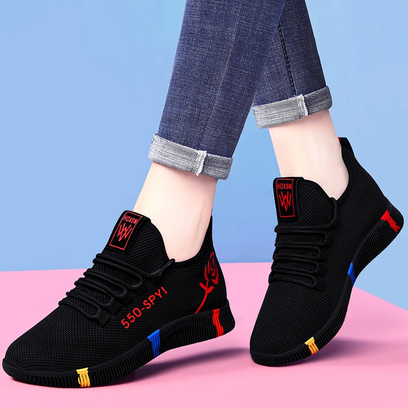 

Women Low-top Mesh Fabric Shoes Leisure Red Purple Ladies Vulcanized Sneakers Chaussure Femmes Soft Soles Fly Weave Trainers