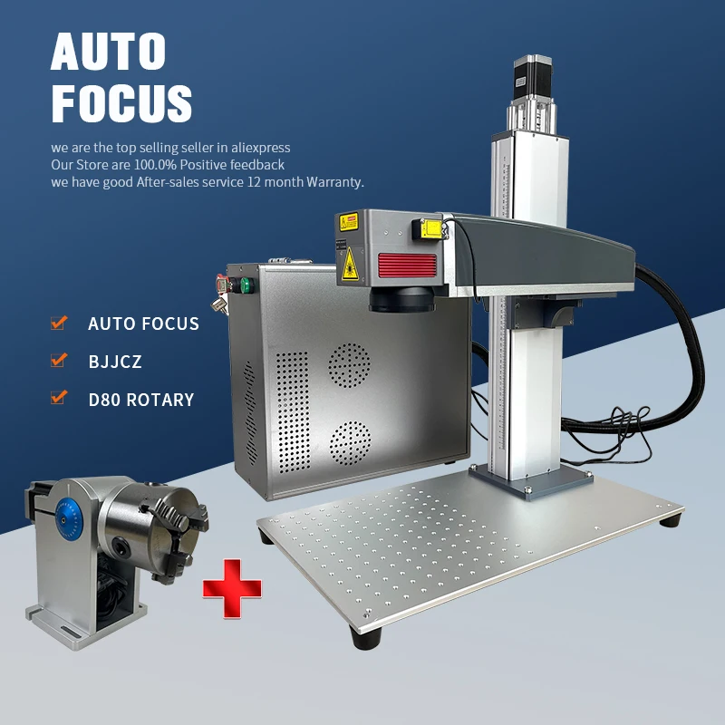 Auto Focus Fiber Laser Marking Machine Jpt Raycus 20w 30w 50w Stainless Steel Engraver Metal Business Cards Cutting Gold Silver