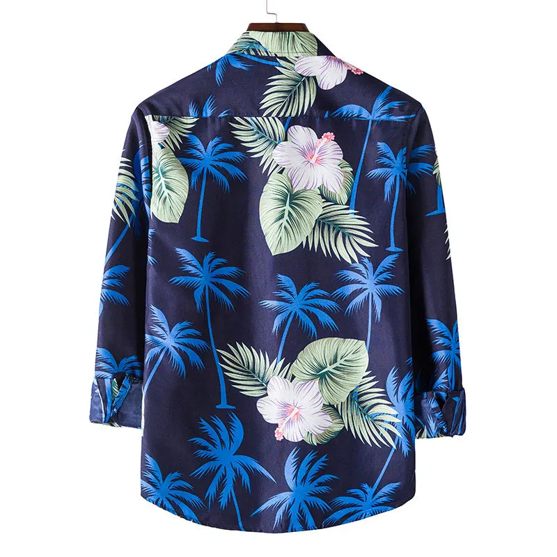 

2021 Men's Autumn New Cotton and Linen Fashion Printed Long-Sleeved Shirt Beach Style Casual Shirt