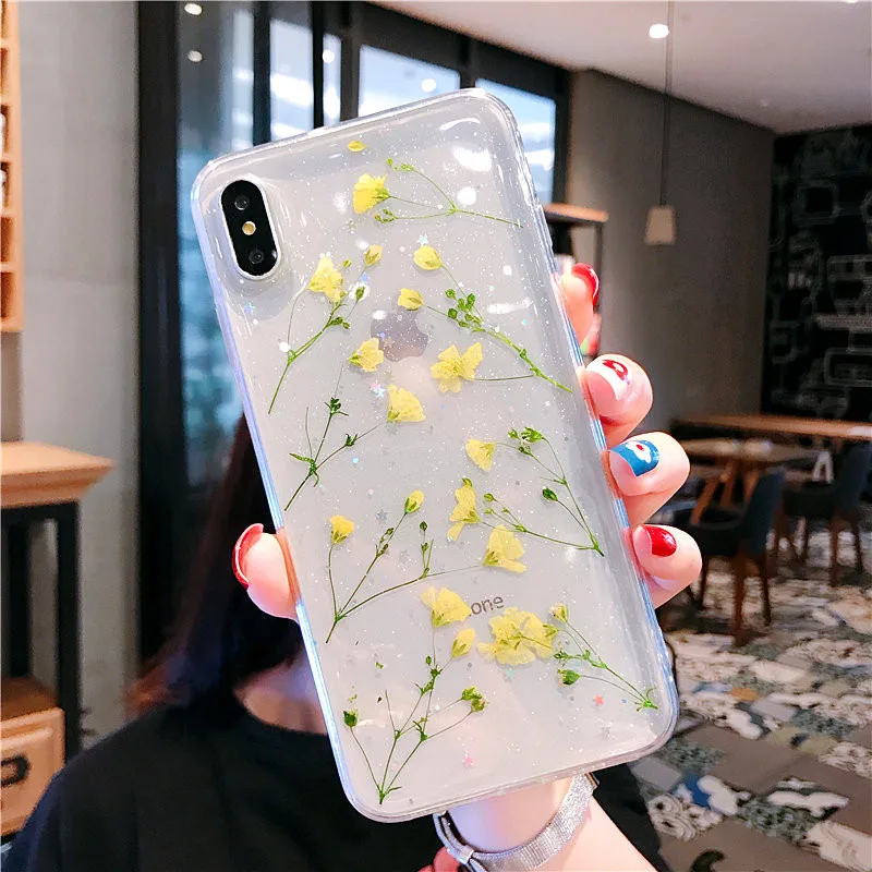 Настоящие сухие цветы чехол для телефона для iPhone X 7 8 Plus прозрачный мягкий ТПУ красивый прессованный задний Чехол для iPhone 11 11 Pro Max