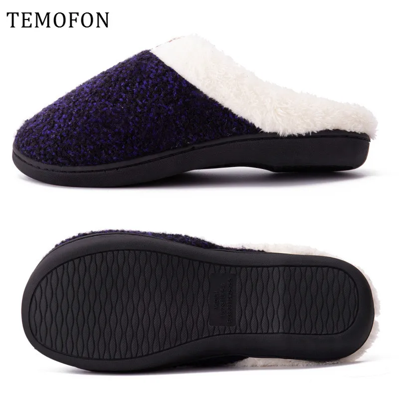 TEMOFON зимние теплые женские тапки домашние плюшевые слипоны мягкие шлепанцы