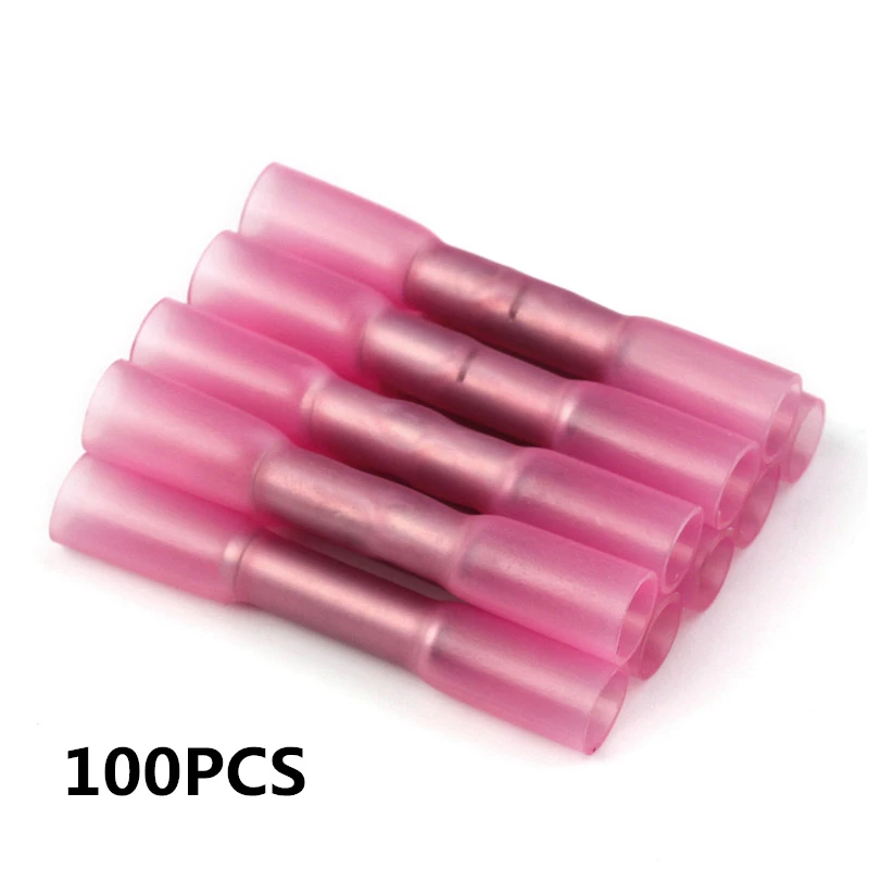 100pcs Red 100 шт водонепроницаемый Изолированный термоусадочный уплотнитель стыковые обжимные клеммы Электрический кабель обжимные клеммные Разъемы 18-22 AWG комплект - Цвет: 100pcs Red