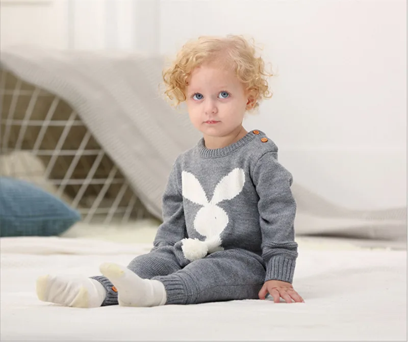 LILIGIRL Детский комбинезон для новорожденных с кроликом детский спортивный костюм комбинезон одежда для маленьких мальчиков Осенняя вязаная детская повседневная одежда