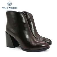 vair mudo 2021 spring autumn women ankle boots shoes thick high heel genuine leather short plush boots shoes office lady dx118