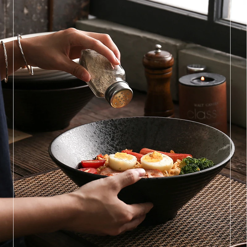 

7 Inch Simple Japanese-Style Tableware Ramen Noodle Bowl Instant Noodles Bowl Ceramic Tableware Spoon Chopsticks Set