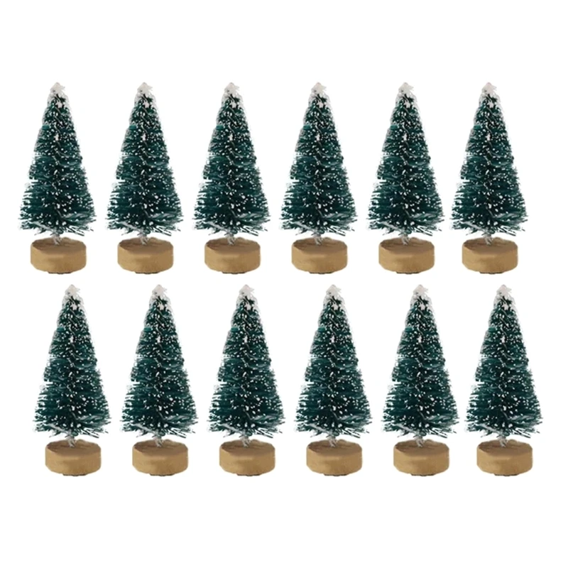 

H051 12pcs Miniature Christmas Tree Decorations Artificial Snow Landscape Mini Pine Trees DIY Crafts Dollhouse Home Table Decor