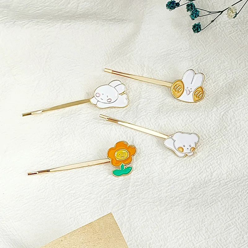 

1pcs Fashion Bunny Flower Shape BB Clip Word Hairpin Gold Barrettes Women Children Girl Handmade Headdress Diy Accessories