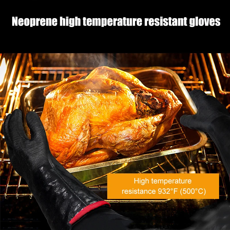 

Newly Grill BBQ Glove Heat Resistant Oven Gloves Waterproof Fireproof Oil Resistant Barbecue Hand Protection Cooking Accessory X