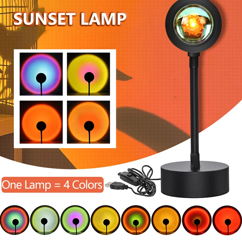 

Проекционная Радужная лампа 4 в 1, ночсветильник С закатом для спальни, украшение для комнаты, фоновая настенная настольная лампа
