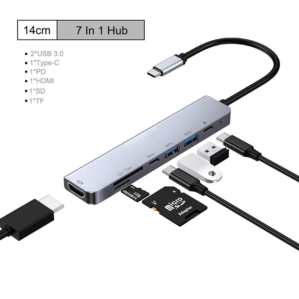 USB 3.1 Type-C Hub to RJ45 4K HDMI Adapter Thunderbolt 3 C 3.0 VGA TF SD Reader Slot PD For MacBook Pro Air 13 2020 M1 - купить по