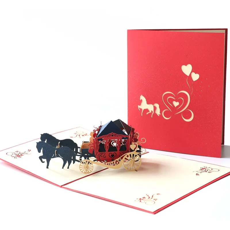 

3Pcs Pop-Up Card Wedding Wedding Invitations Card 3D Handmade Creative Carriage Gift Blessing Message Gift Card Postcards Cards