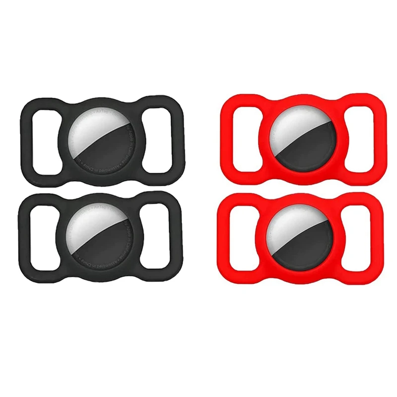 

4 Pcs Protective Case for Apple Airtag GPS Detector Cat Collar Ring, for Airtag Pet Ring Holder, 2 Pcs Black & 2Pcs Red